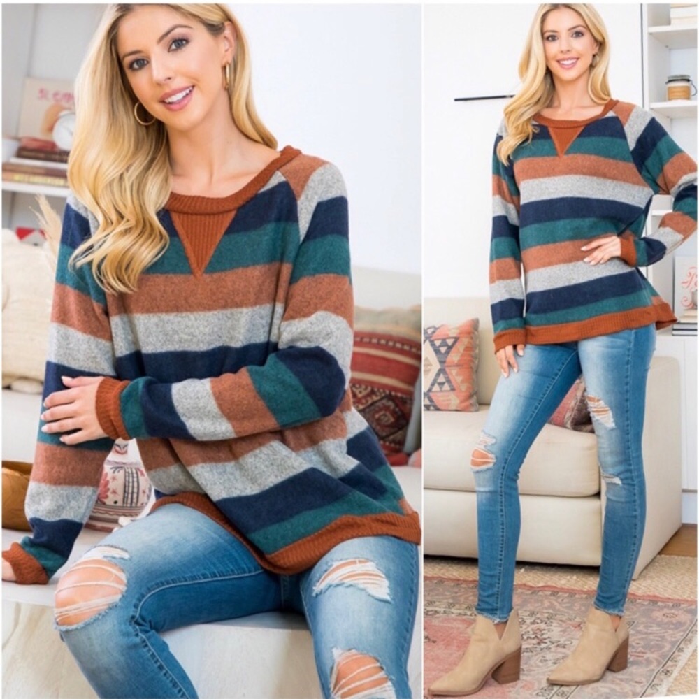 USA Made ultra soft hacci brushed women’s striped long sleeve fall top
